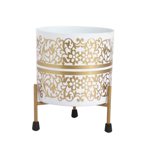 Indoor Metallic Pot – 1208-B-White & Gold