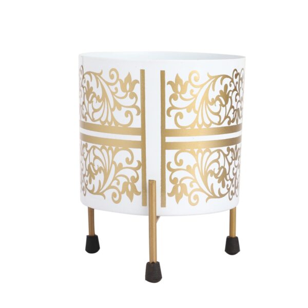 Indoor Metallic Pot – 1208-B-White & Gold