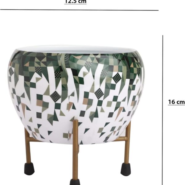 Indoor Metallic Pot – 1206 – White and Green (O)