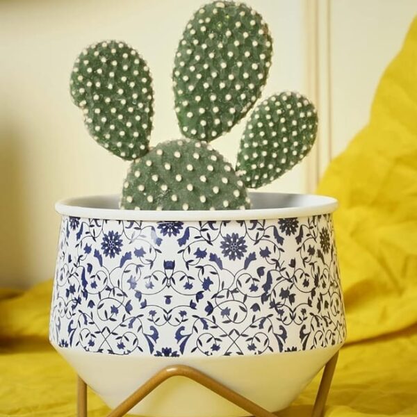 Indoor Metallic Pot – 1322 – White and Navy Blue (G)